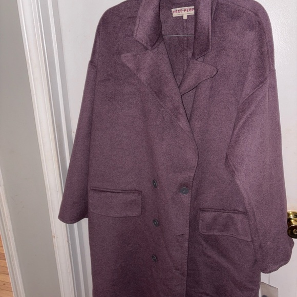 Free people long trench coat! Plum color style many ways!Size L runs big! - Picture 1 of 9